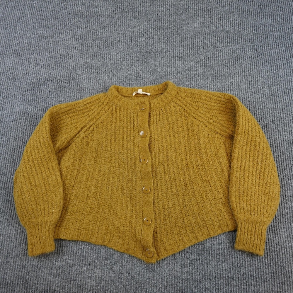 Sezane Emile Cardigan Sweater Womens Medium Yellow Alpaca Wool Chunky Knit